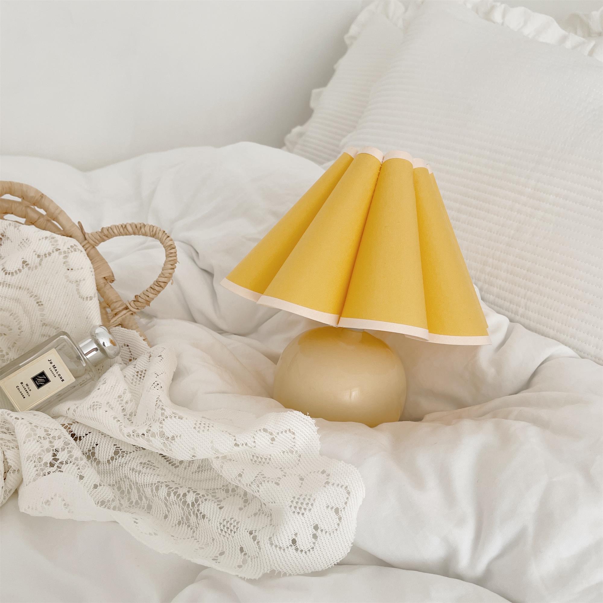 Vintage Ceramic Mushroom Table Lamp with Elegant Knife Pleat Linen Shade
