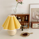 Vintage Ceramic Mushroom Table Lamp with Elegant Knife Pleat Linen Shade