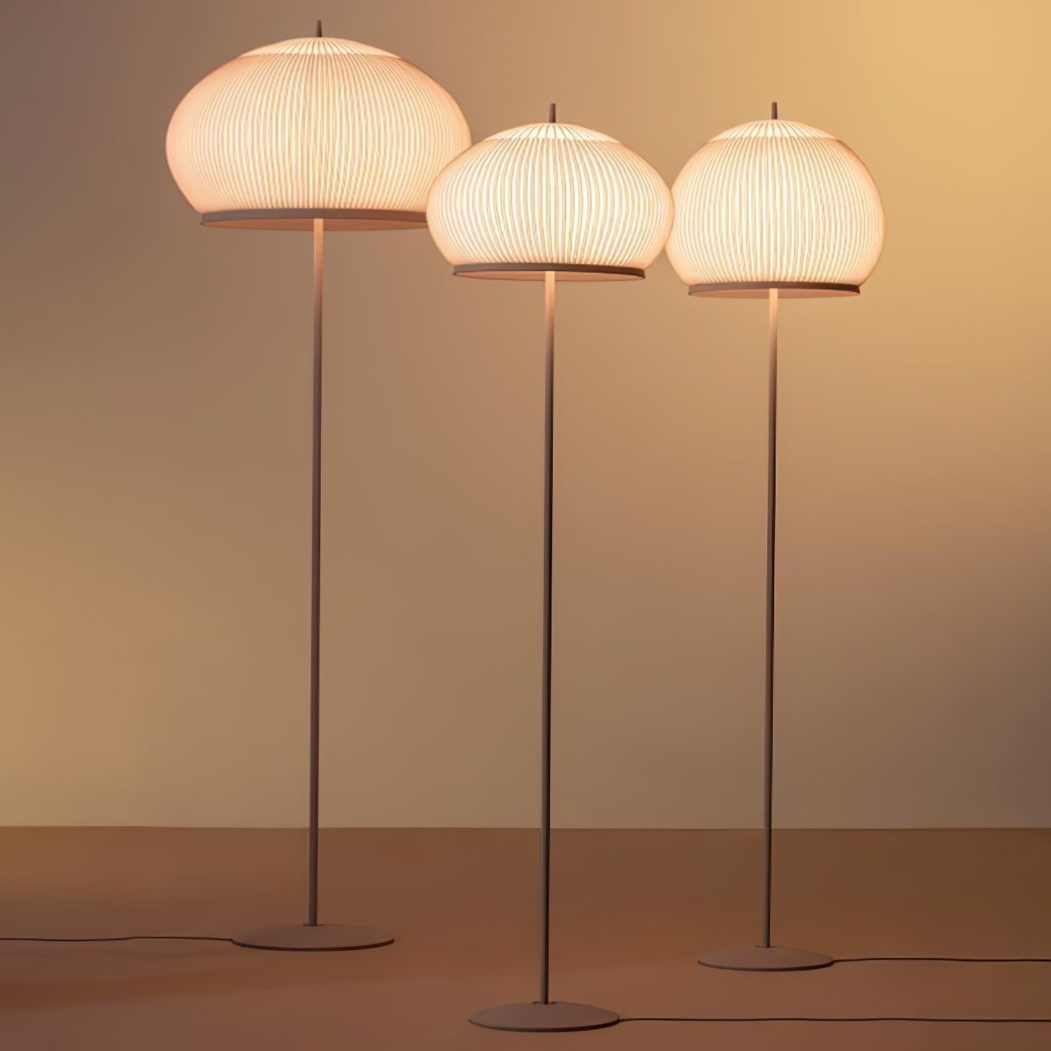 Modern Lantern Knit Floor Lamp with Dimmable LED Geometric Fabric Shades and Three Color Temperatures