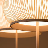 Modern Lantern Knit Floor Lamp with Dimmable LED Geometric Fabric Shades and Three Color Temperatures