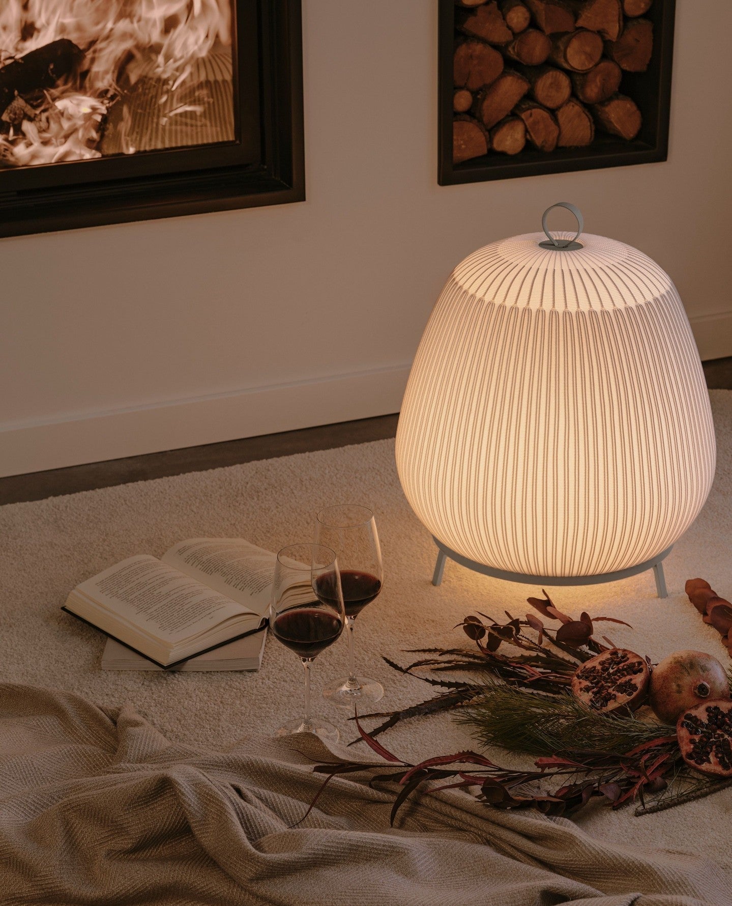 Modern Lantern Knit LED Table Lamp with Fabric Shade and Stepless Dimming