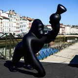 Modern Kong Figurative Monkey Floor Lamp with Adjustable Arm and Matte Black Finish