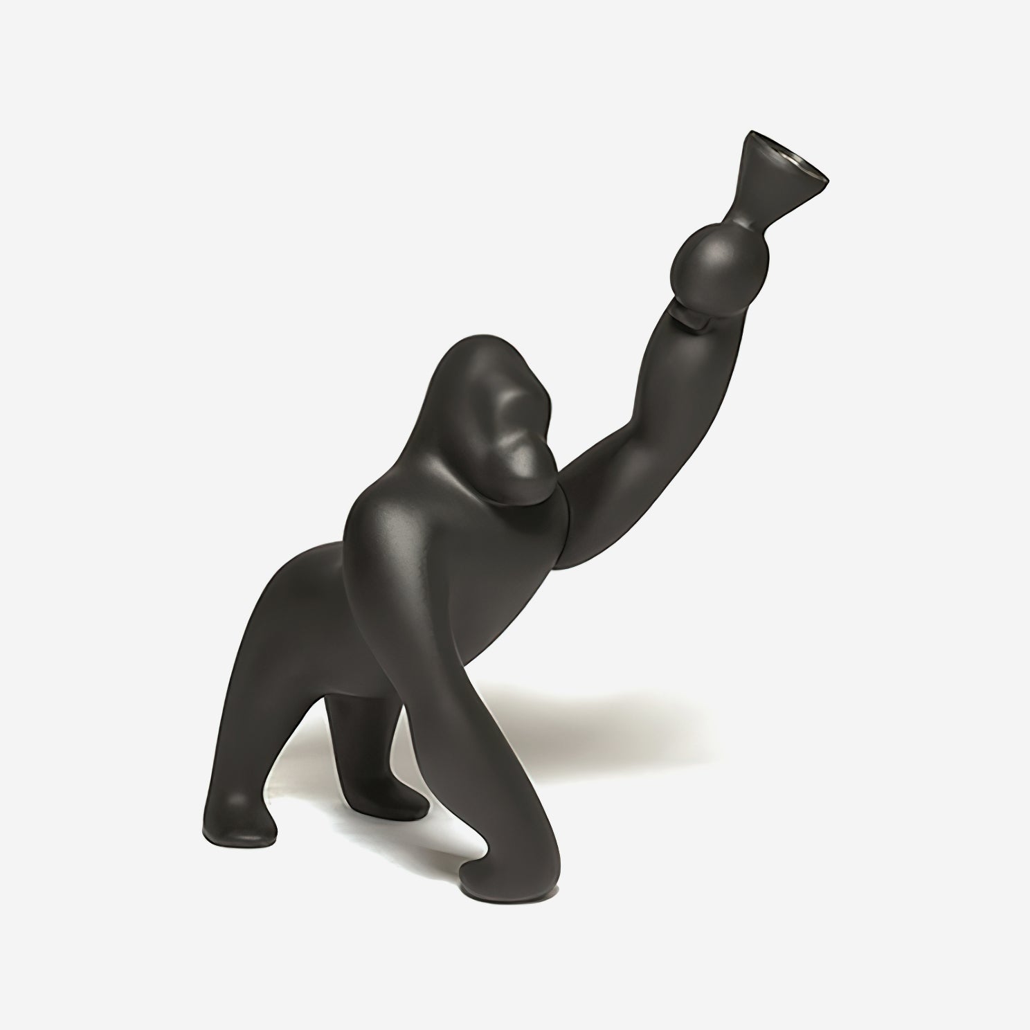 Modern Kong Figurative Monkey Floor Lamp with Adjustable Arm and Matte Black Finish