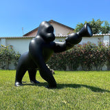 Modern Kong Figurative Monkey Floor Lamp with Adjustable Arm and Matte Black Finish