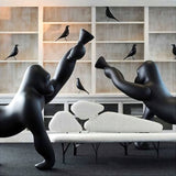 Modern Kong Figurative Monkey Floor Lamp with Adjustable Arm and Matte Black Finish
