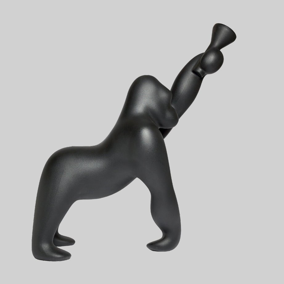 Modern Kong Figurative Monkey Floor Lamp with Adjustable Arm and Matte Black Finish