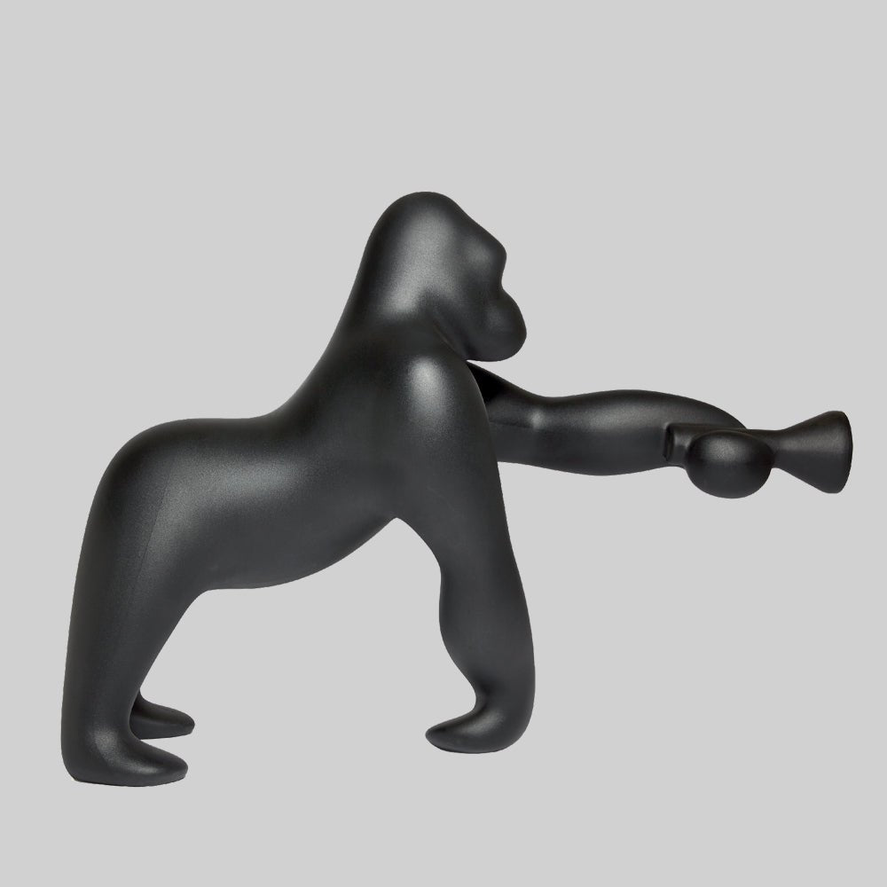 Modern Kong Figurative Monkey Floor Lamp with Adjustable Arm and Matte Black Finish