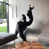 Modern Kong Figurative Monkey Floor Lamp with Adjustable Arm and Matte Black Finish
