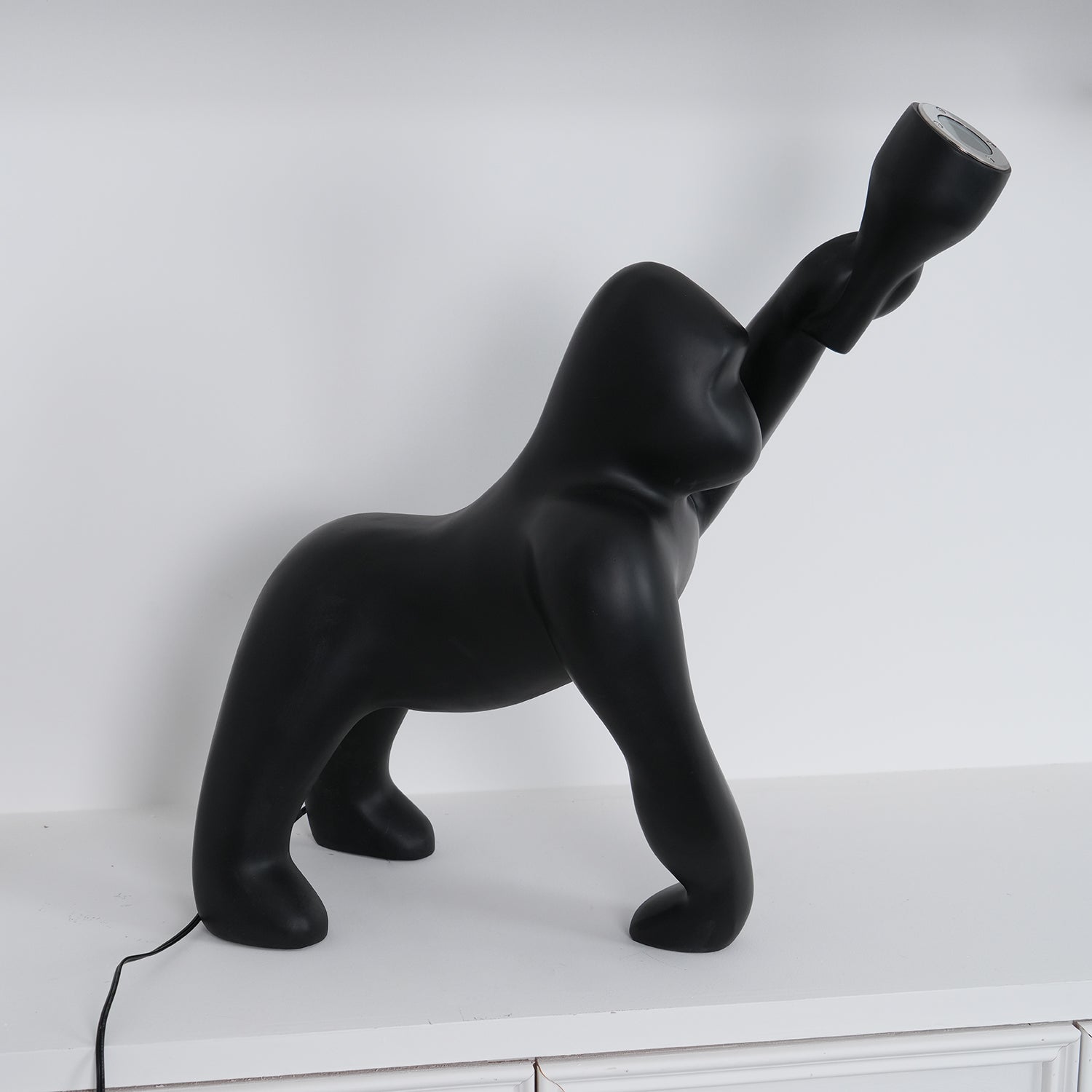 Modern Kong Figurative Monkey Floor Lamp with Adjustable Arm and Matte Black Finish