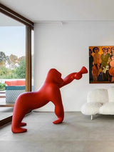 Modern Kong Figurative Monkey Floor Lamp with Adjustable Arm and Matte Black Finish