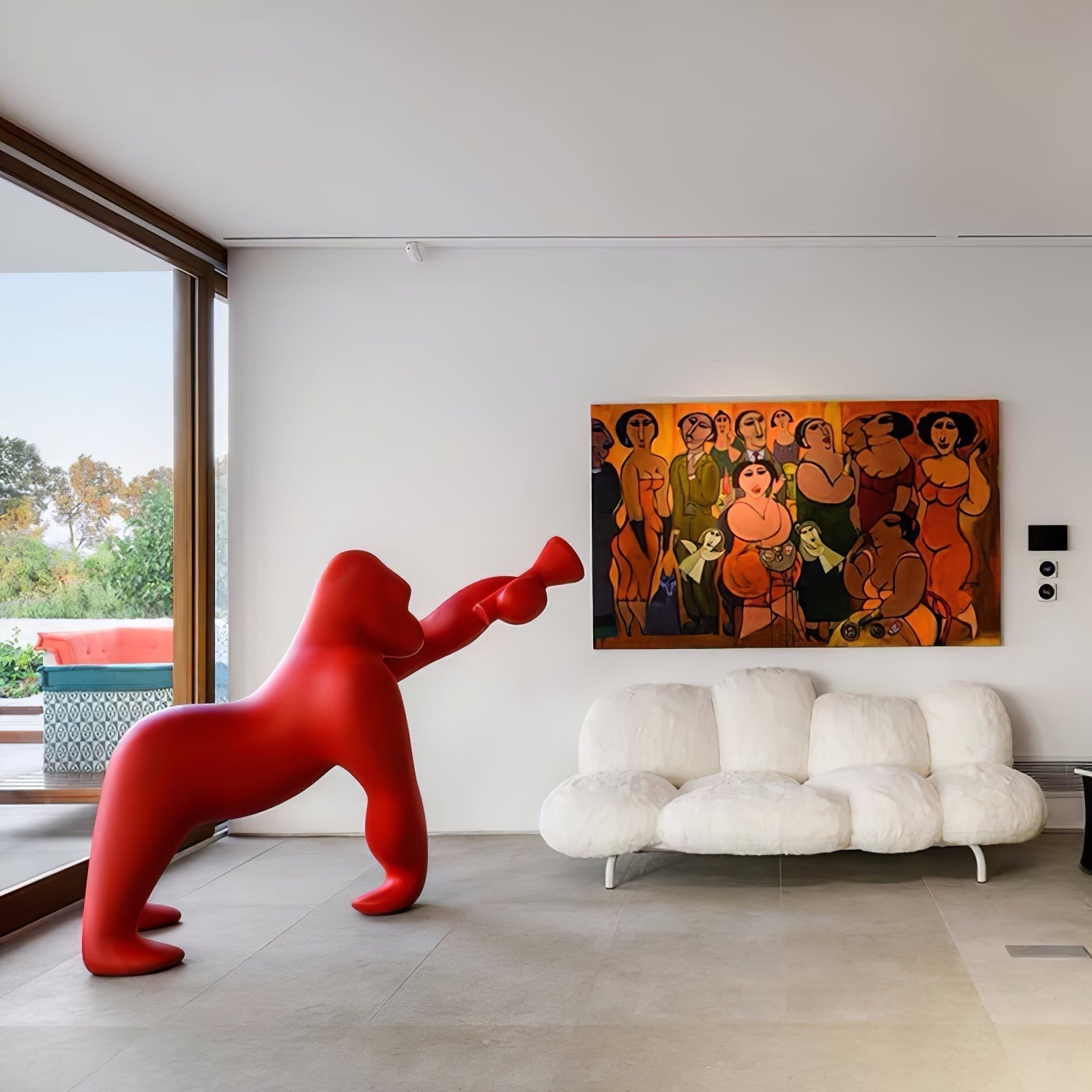 Modern Kong Figurative Monkey Floor Lamp with Adjustable Arm and Matte Black Finish