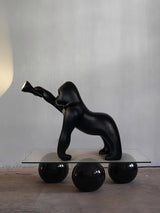 Modern Kong Figurative Monkey Floor Lamp with Adjustable Arm and Matte Black Finish