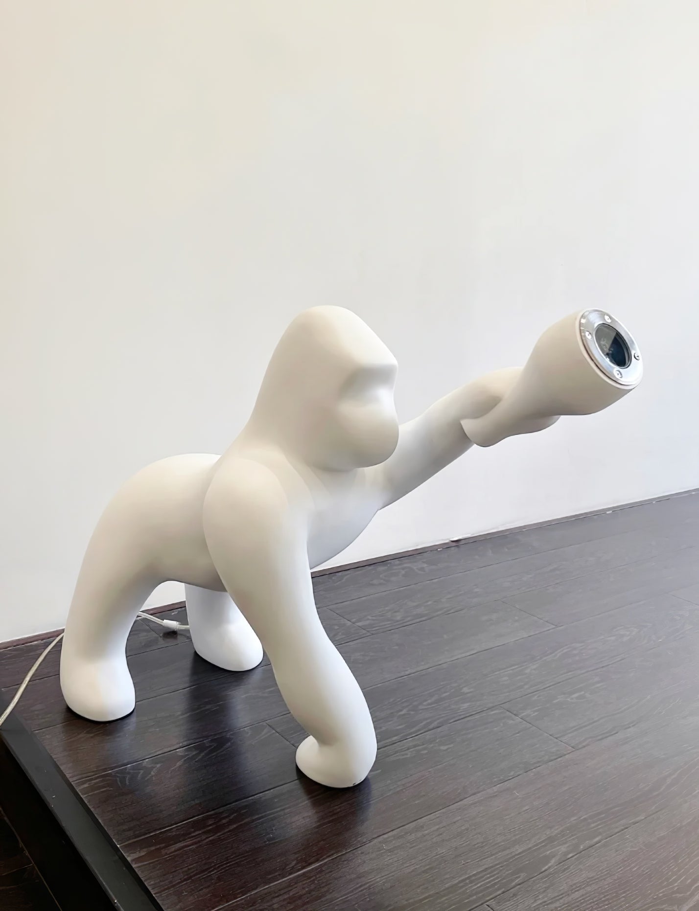 Modern Kong Figurative Monkey Floor Lamp with Adjustable Arm and Matte Black Finish