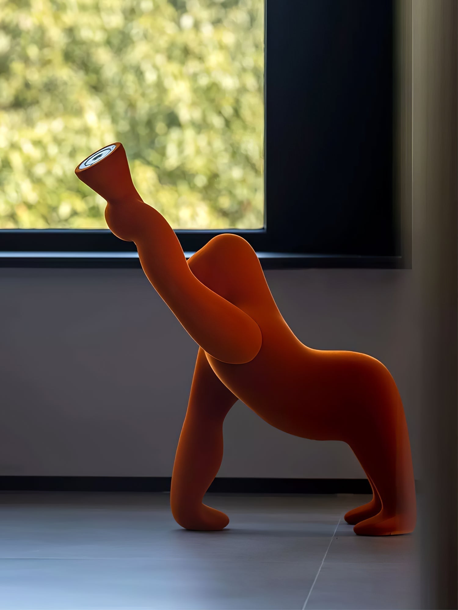 Modern Kong Figurative Monkey Floor Lamp with Adjustable Arm and Matte Black Finish