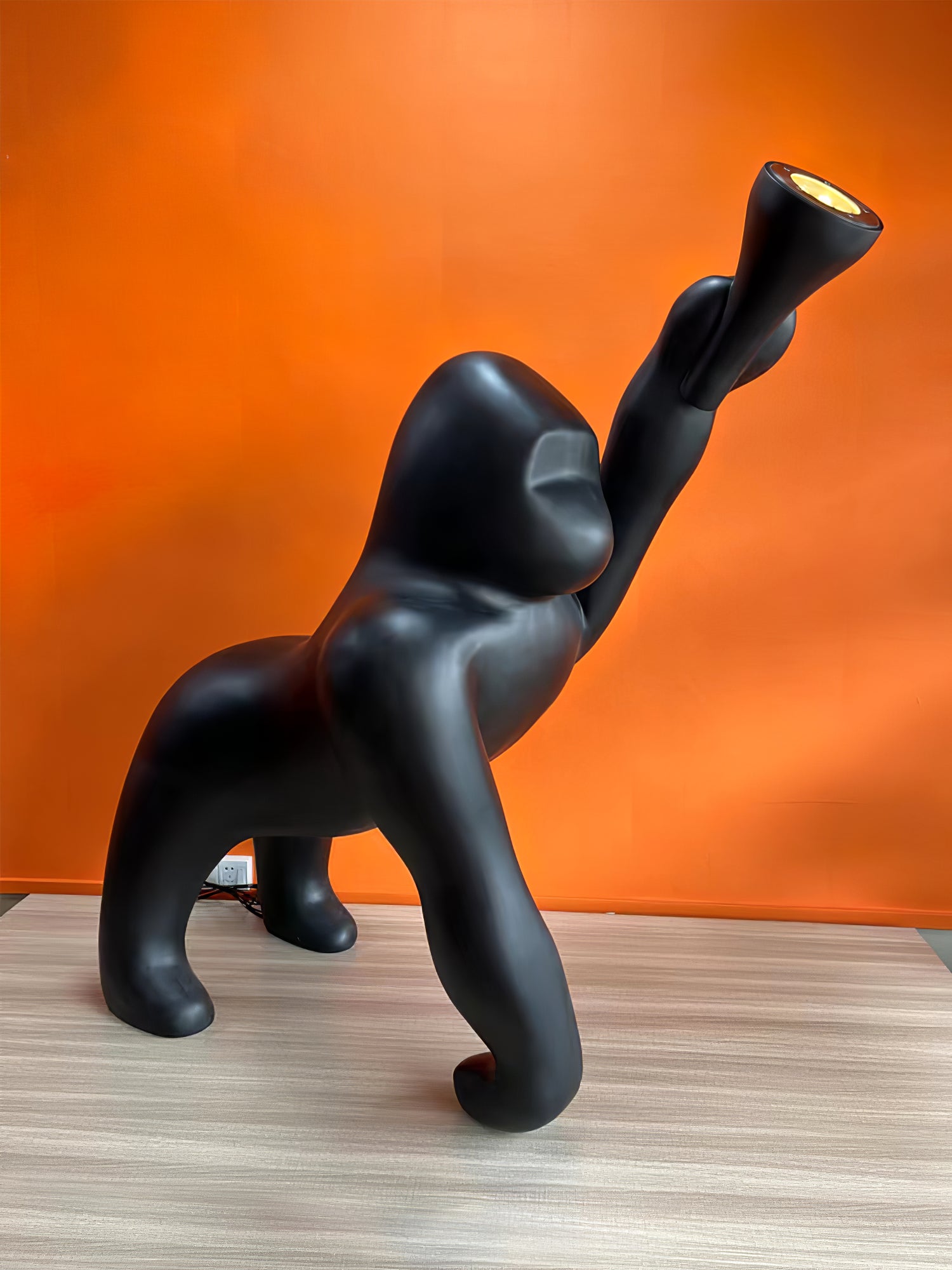 Modern Kong Figurative Monkey Floor Lamp with Adjustable Arm and Matte Black Finish