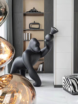 Modern Kong Figurative Monkey Floor Lamp with Adjustable Arm and Matte Black Finish