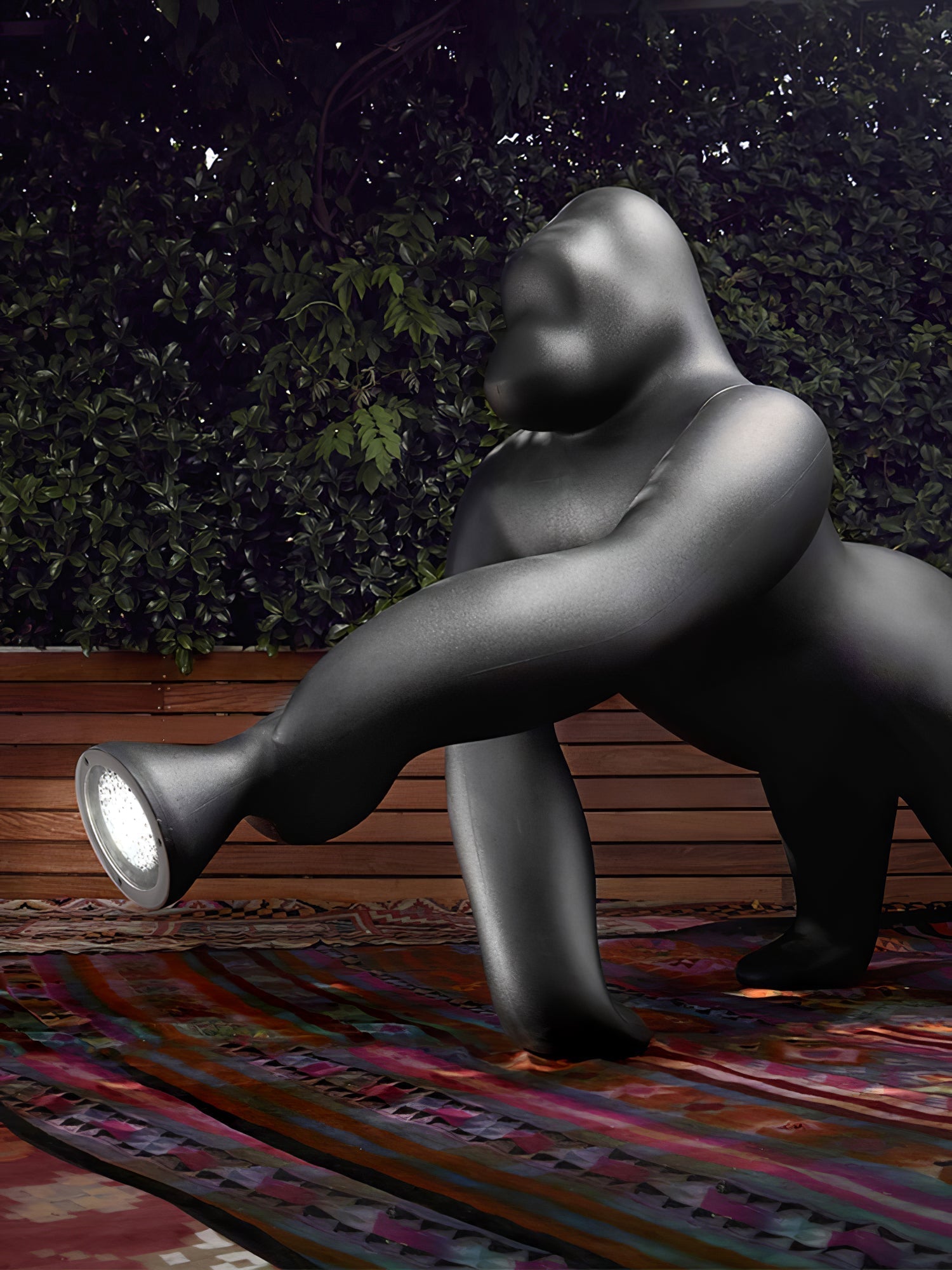 Modern Kong Figurative Monkey Floor Lamp with Adjustable Arm and Matte Black Finish