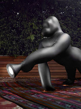 Modern Kong Figurative Monkey Floor Lamp with Adjustable Arm and Matte Black Finish