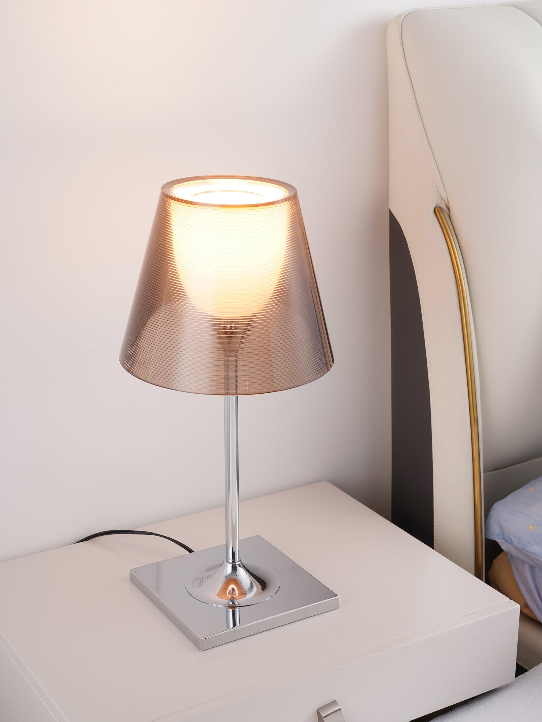 Modern Chrome Prism Table Lamp with Dual Diffuser and Polished Aluminum Base