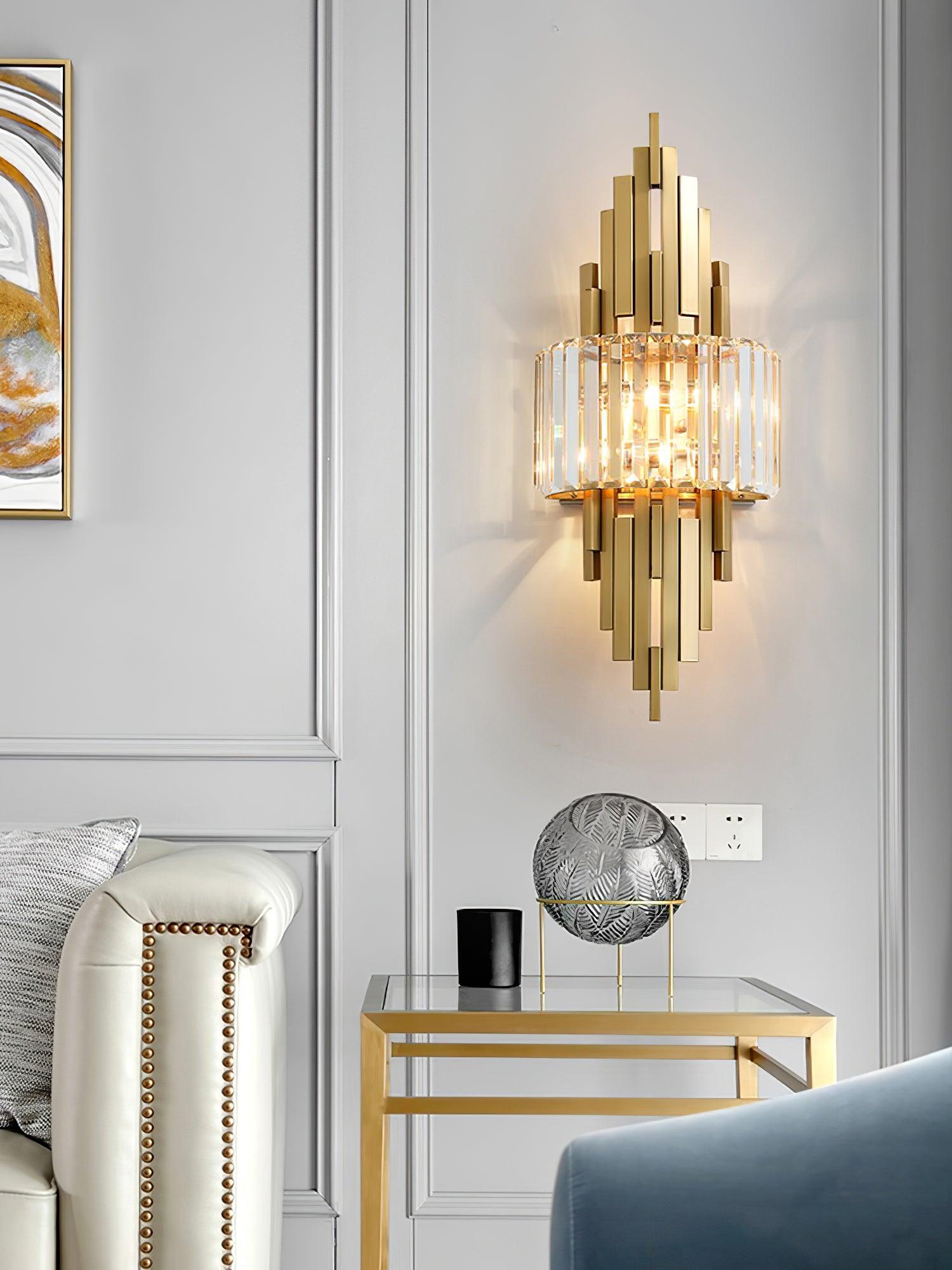 Modern Geometric Crystal Wall Sconce Gold Stainless Steel Luxury Bracket Lamp