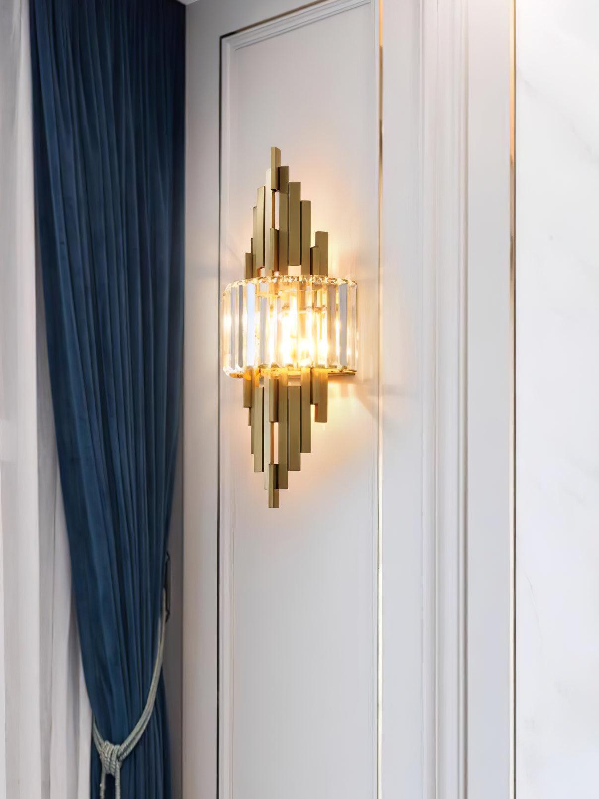 Modern Geometric Crystal Wall Sconce Gold Stainless Steel Luxury Bracket Lamp