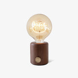 Modern Walnut Marble LED Accent Lamp with Glass Shade and Built-in Battery