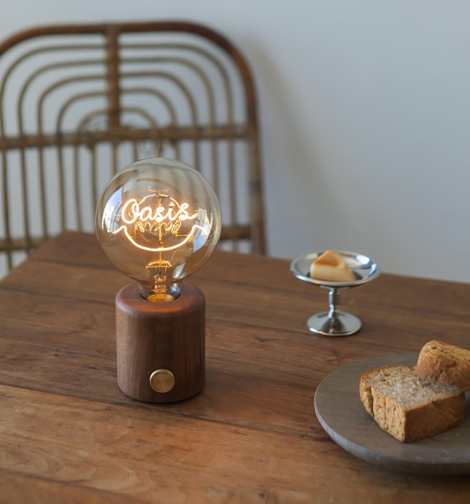 Modern Walnut Marble LED Accent Lamp with Glass Shade and Built-in Battery