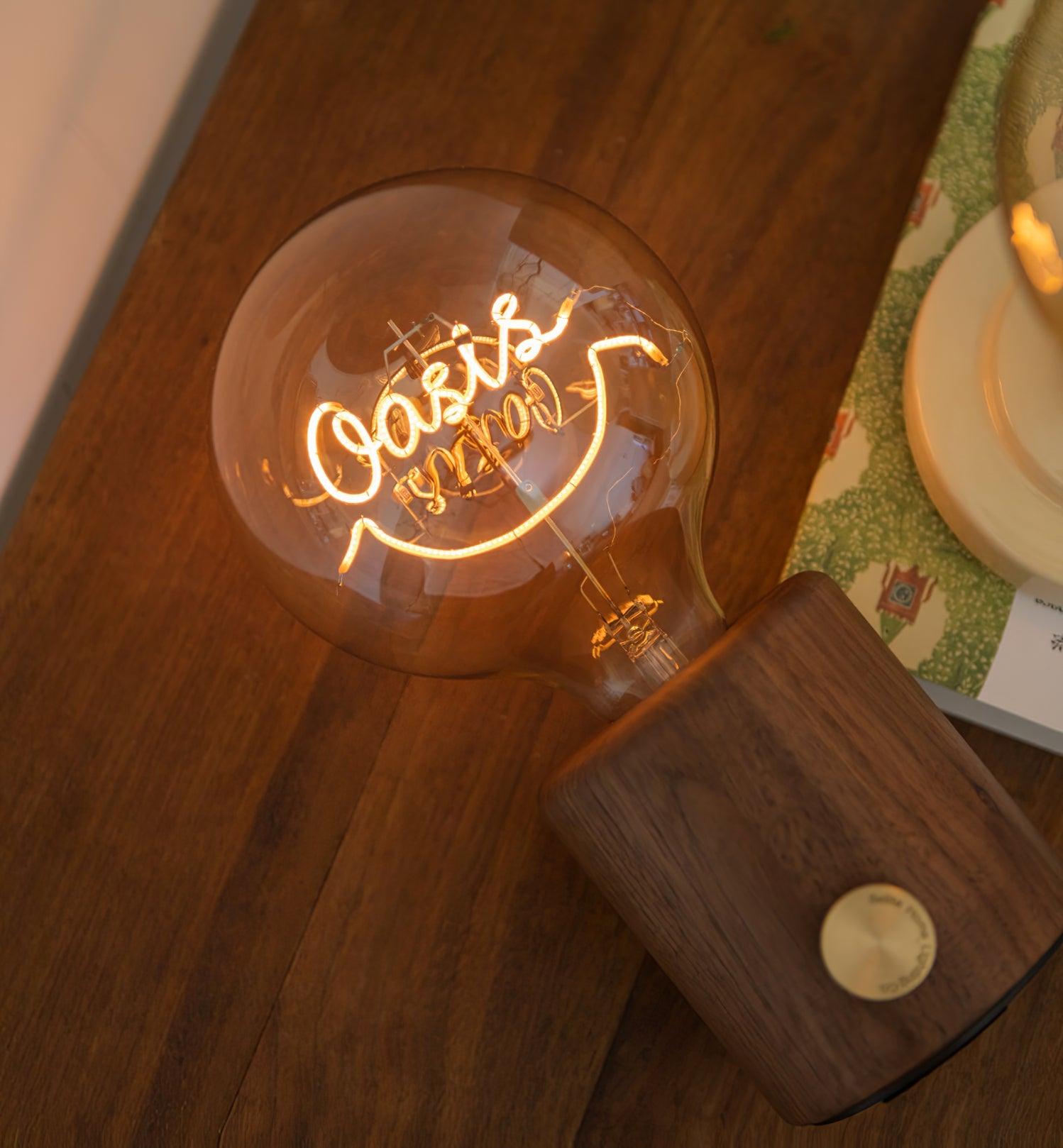 Modern Walnut Marble LED Accent Lamp with Glass Shade and Built-in Battery