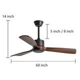 60 Inch Wood Blade Ceiling Fan with Remote Control Reversible DC Motor Mute Airflow