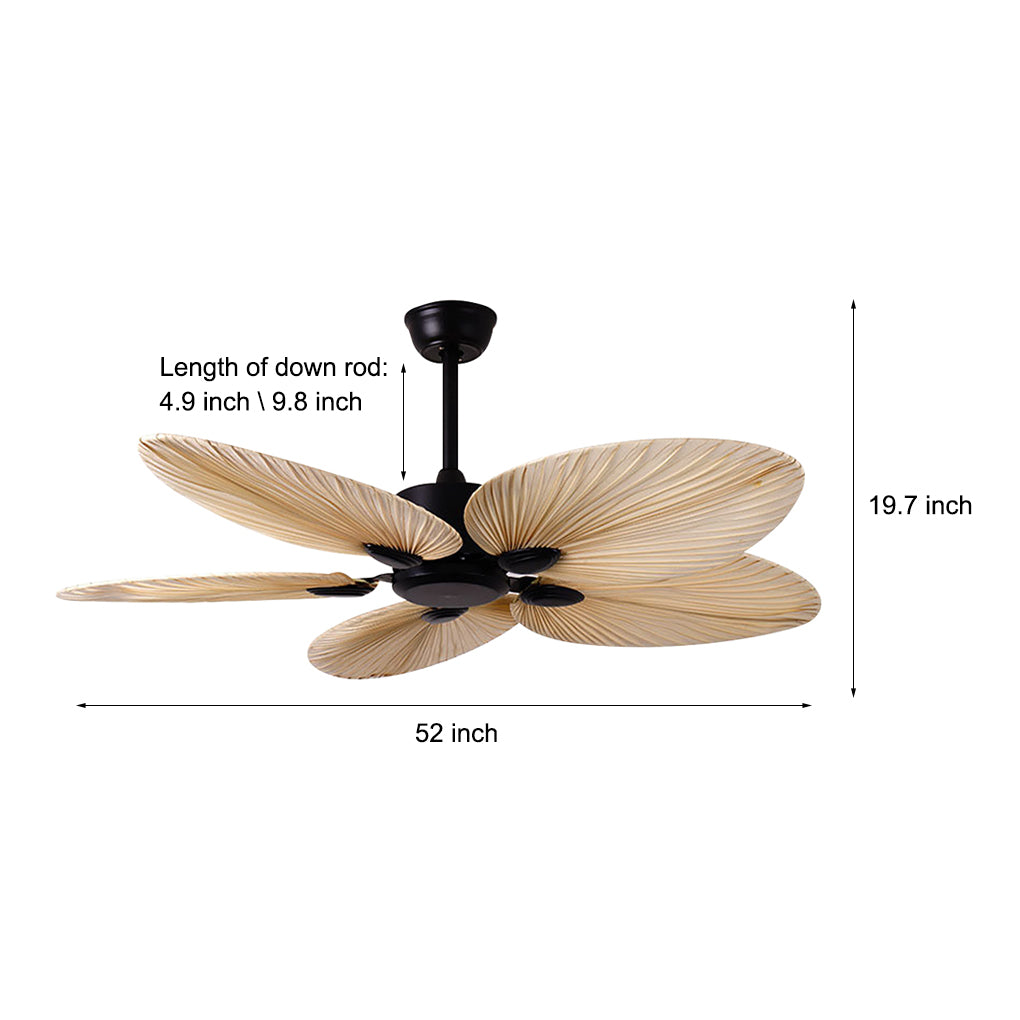 Tropical Palm Leaf 52 Inch Flush Mount Ceiling Fan with Silent Inverter Motor and Remote Control