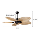 Tropical Palm Leaf 52 Inch Flush Mount Ceiling Fan with Silent Inverter Motor and Remote Control