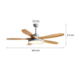 Modern 60 Inch Nordic Ceiling Fan with Dimmable LED Light and Silent Remote Control