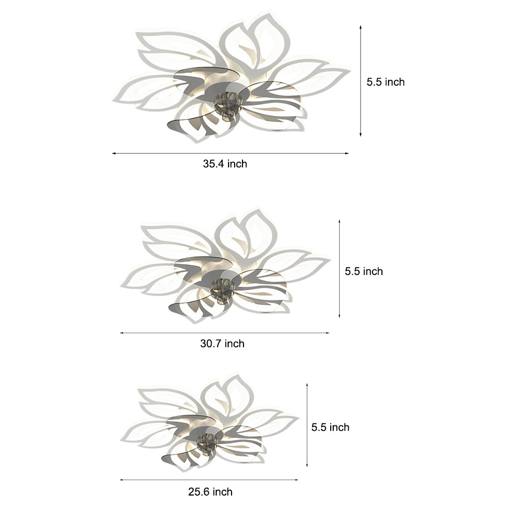 Modern Flower Flush Mount LED Ceiling Fan Smart Dimmable Low Profile Lighting for Bedroom