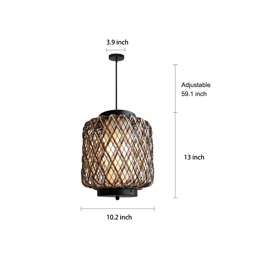 Hand Woven Rattan Outdoor Chandelier Waterproof Rustic Hanging Pendant Light for Garden Patio Yard