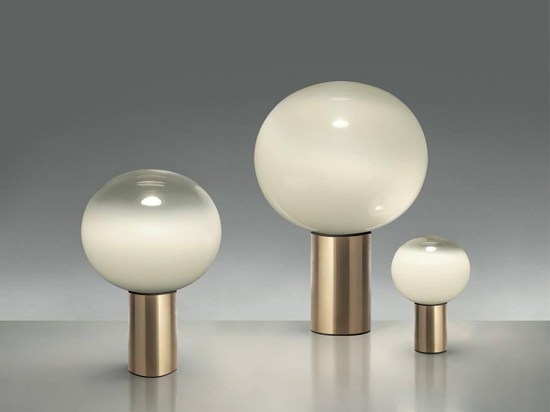 Modern Laguna Spherical Hand Blown Glass Table Lamp with Gold Aluminum Base