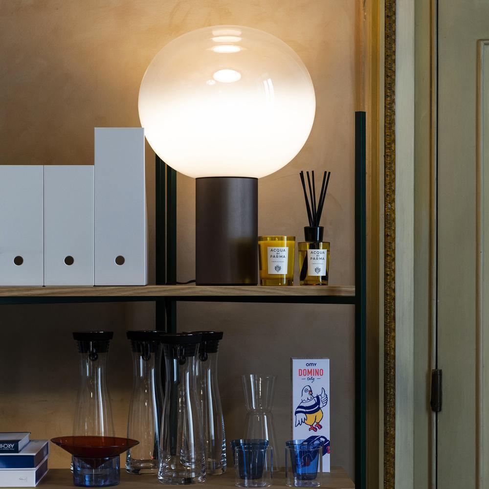 Modern Laguna Spherical Hand Blown Glass Table Lamp with Gold Aluminum Base