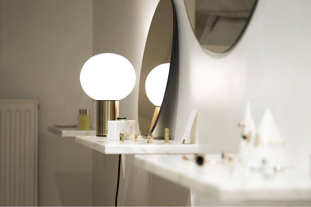 Modern Laguna Spherical Hand Blown Glass Table Lamp with Gold Aluminum Base