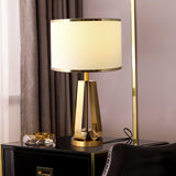 Laila Antique Gold Table Lamp with Ivory Fabric Shade and Curved Metal Base