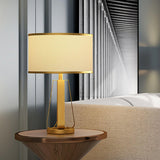 Laila Antique Gold Table Lamp with Ivory Fabric Shade and Curved Metal Base