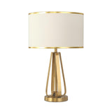 Laila Antique Gold Table Lamp with Ivory Fabric Shade and Curved Metal Base