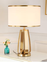 Laila Antique Gold Table Lamp with Ivory Fabric Shade and Curved Metal Base