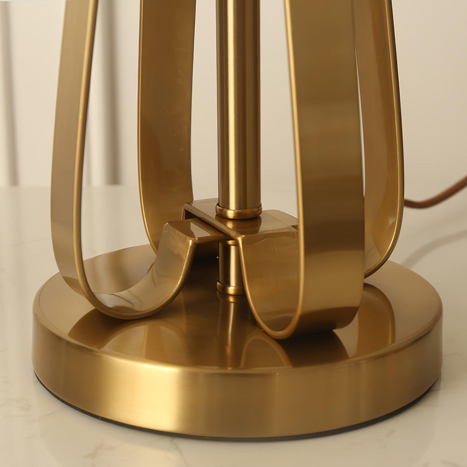 Laila Antique Gold Table Lamp with Ivory Fabric Shade and Curved Metal Base