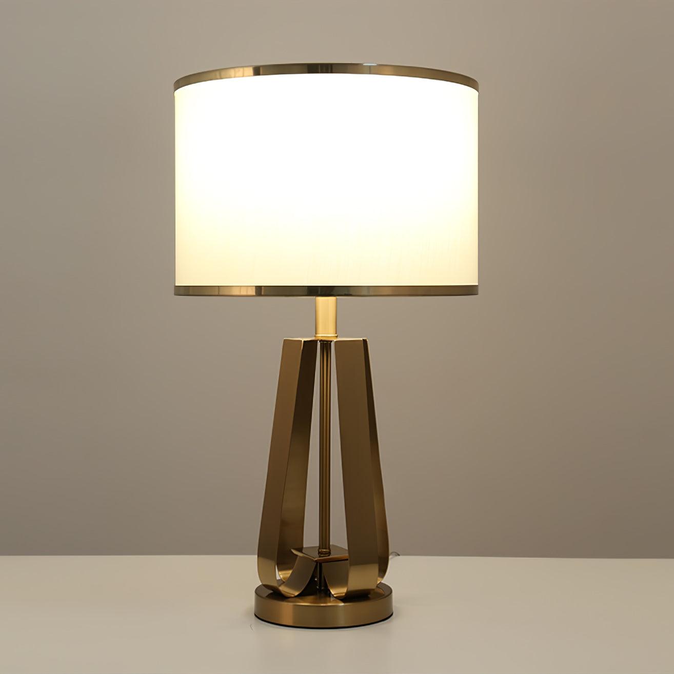 Laila Antique Gold Table Lamp with Ivory Fabric Shade and Curved Metal Base