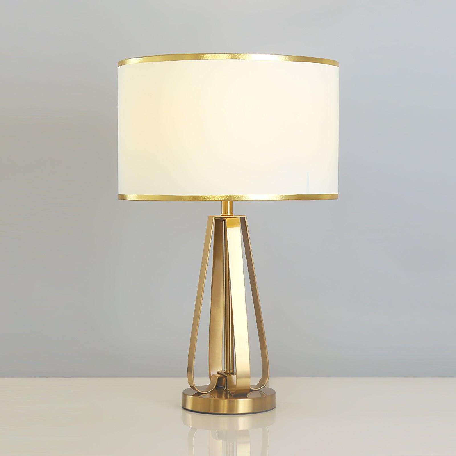 Laila Antique Gold Table Lamp with Ivory Fabric Shade and Curved Metal Base
