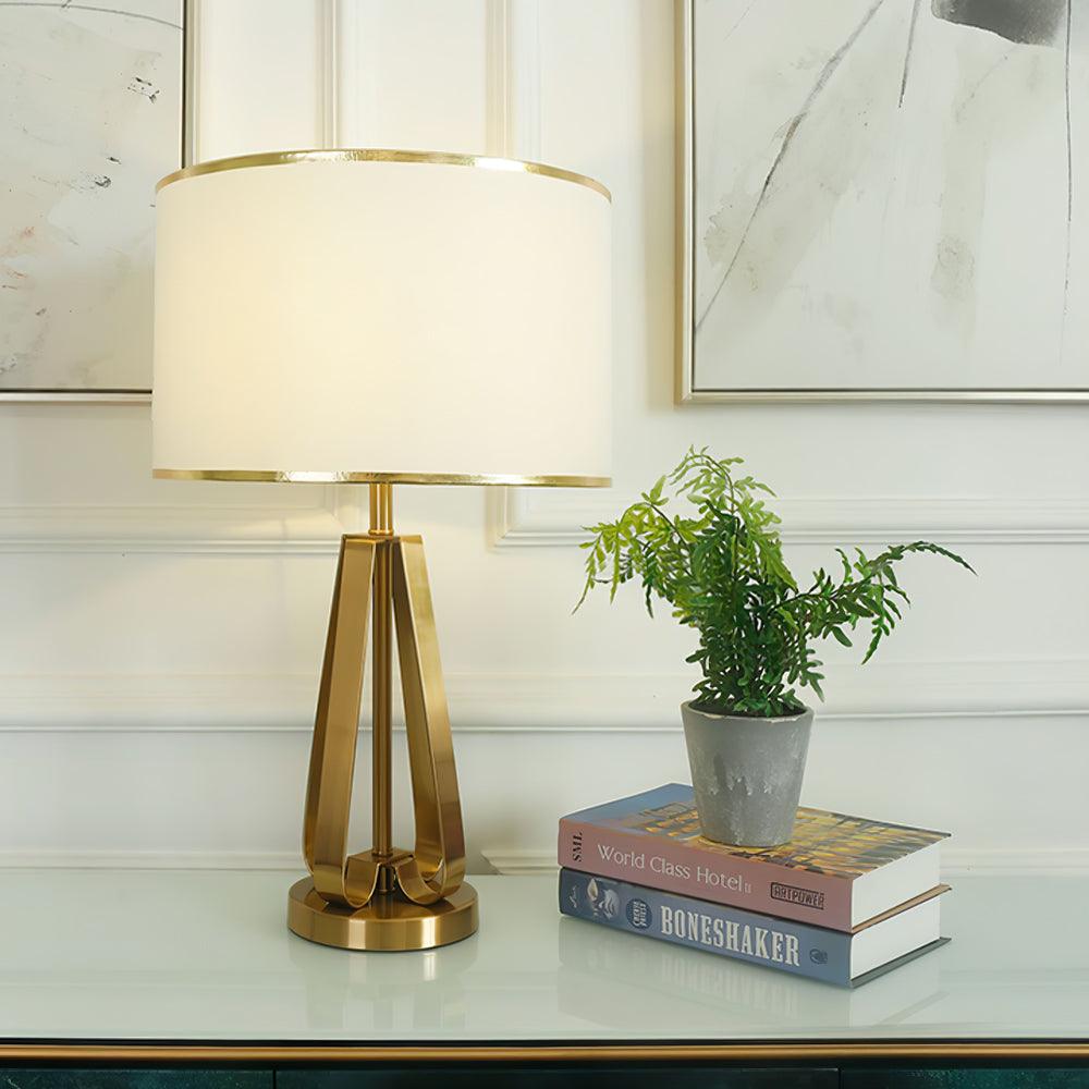 Laila Antique Gold Table Lamp with Ivory Fabric Shade and Curved Metal Base