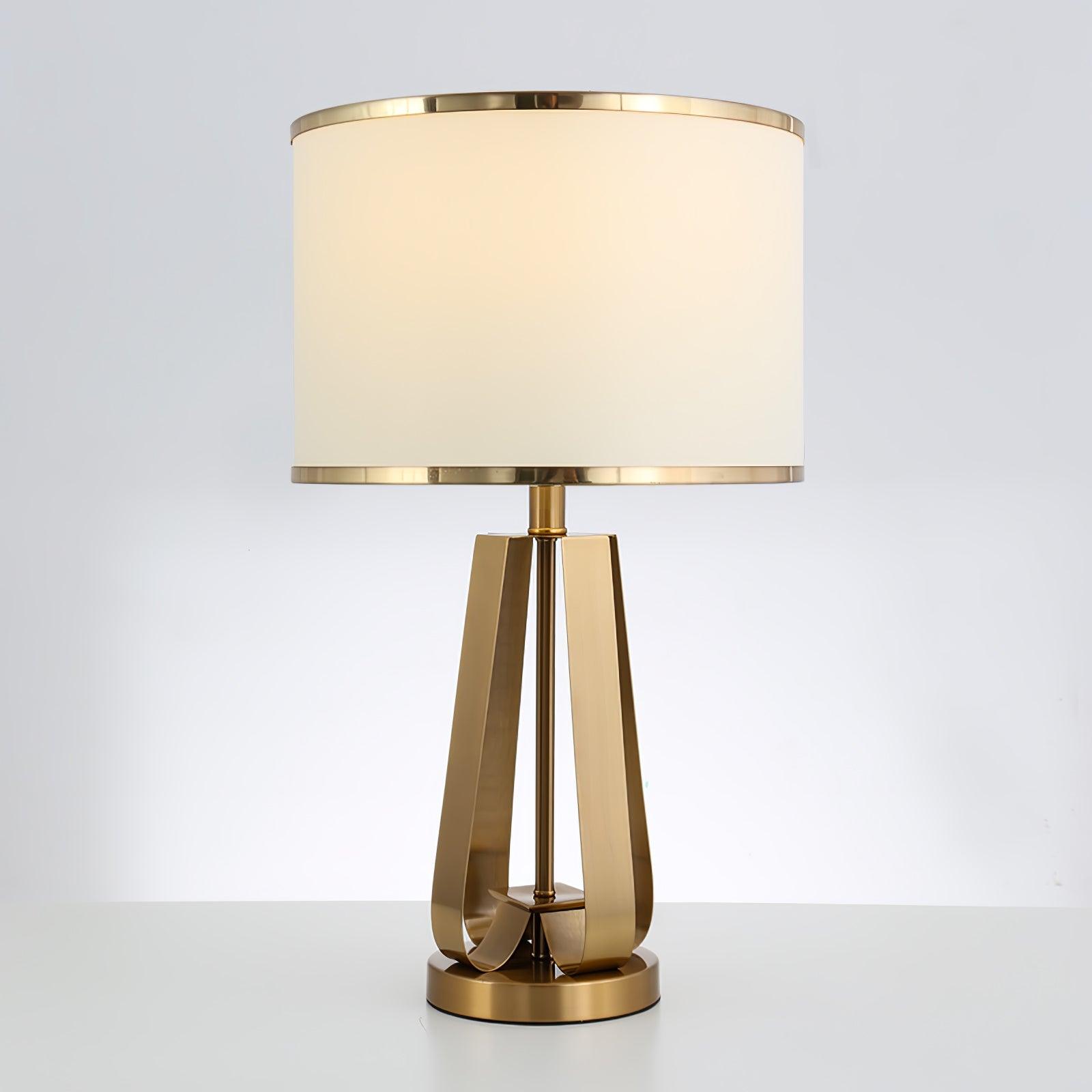 Laila Antique Gold Table Lamp with Ivory Fabric Shade and Curved Metal Base