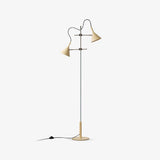 Modern Laiton Floor Lamp with Adjustable Arms Chrome Finish and Beige Fabric Shade