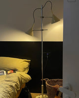 Modern Laiton Floor Lamp with Adjustable Arms Chrome Finish and Beige Fabric Shade