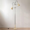 Modern Laiton Floor Lamp with Adjustable Arms Chrome Finish and Beige Fabric Shade