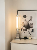 Modern LED Glass Table Lamp with Stainless Steel Base and Contemporary Minimalist Design